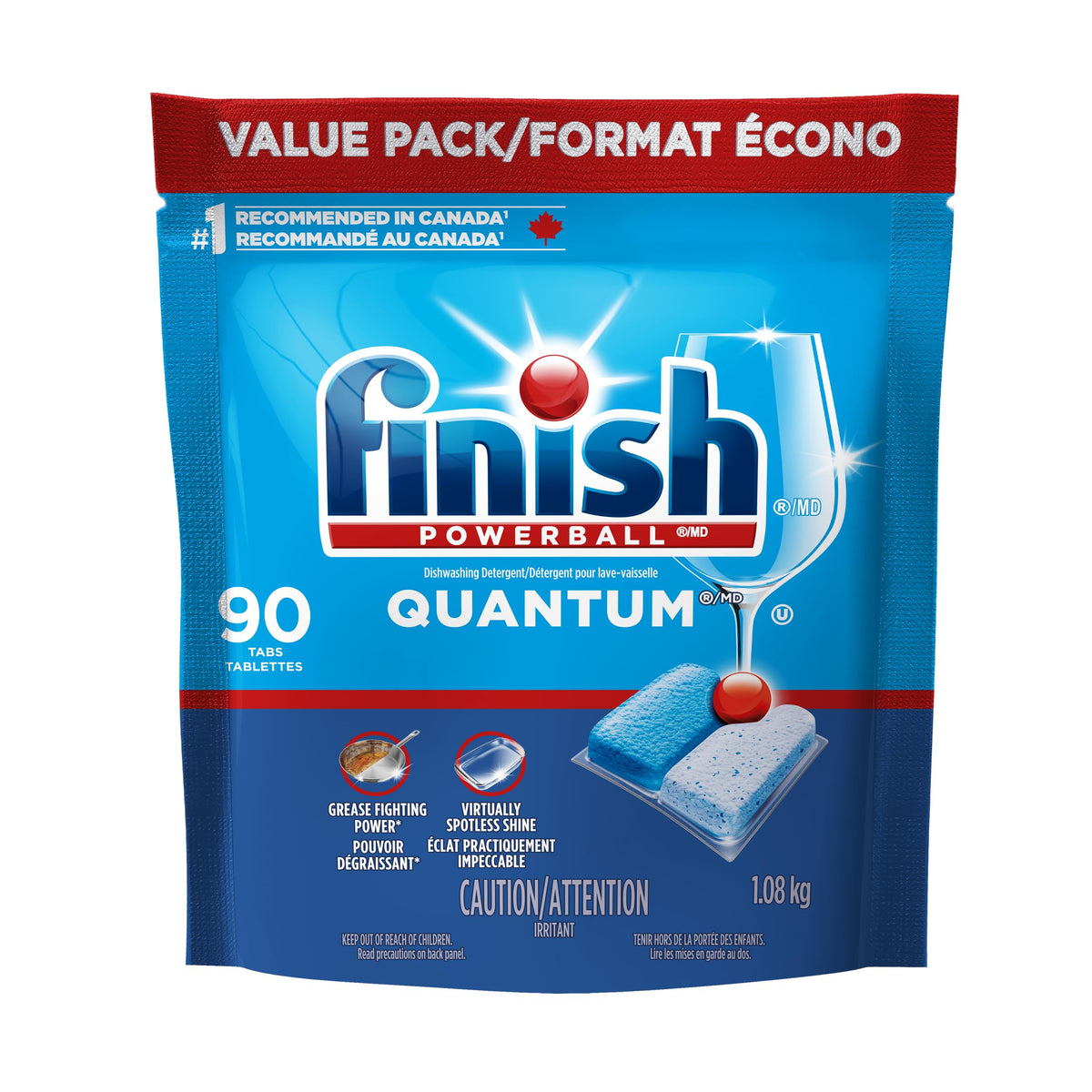 Finish Quantum Dishwasher Detergent Pods, 3-Chamber Formula, 90 Tabs