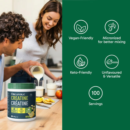 Organika Canadian-Made Creatine Powder- Lemonade- Pure Micronized Creatine Monohydrate - Helps Build Lean Muscle, Increase Strength, and Improved Recovery and Performance for Men and Women - 600g