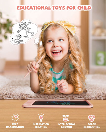 LCD Writing Tablet 10 Inch, Colorful Electronic Doodle Board Drawing Tablet, Memo Board, Drawing Pads with Lanyard, Travel Educational Toys Gifts for Kids Toddlers Age 3 4 5 6 7 8 9 Years Girls(Pink