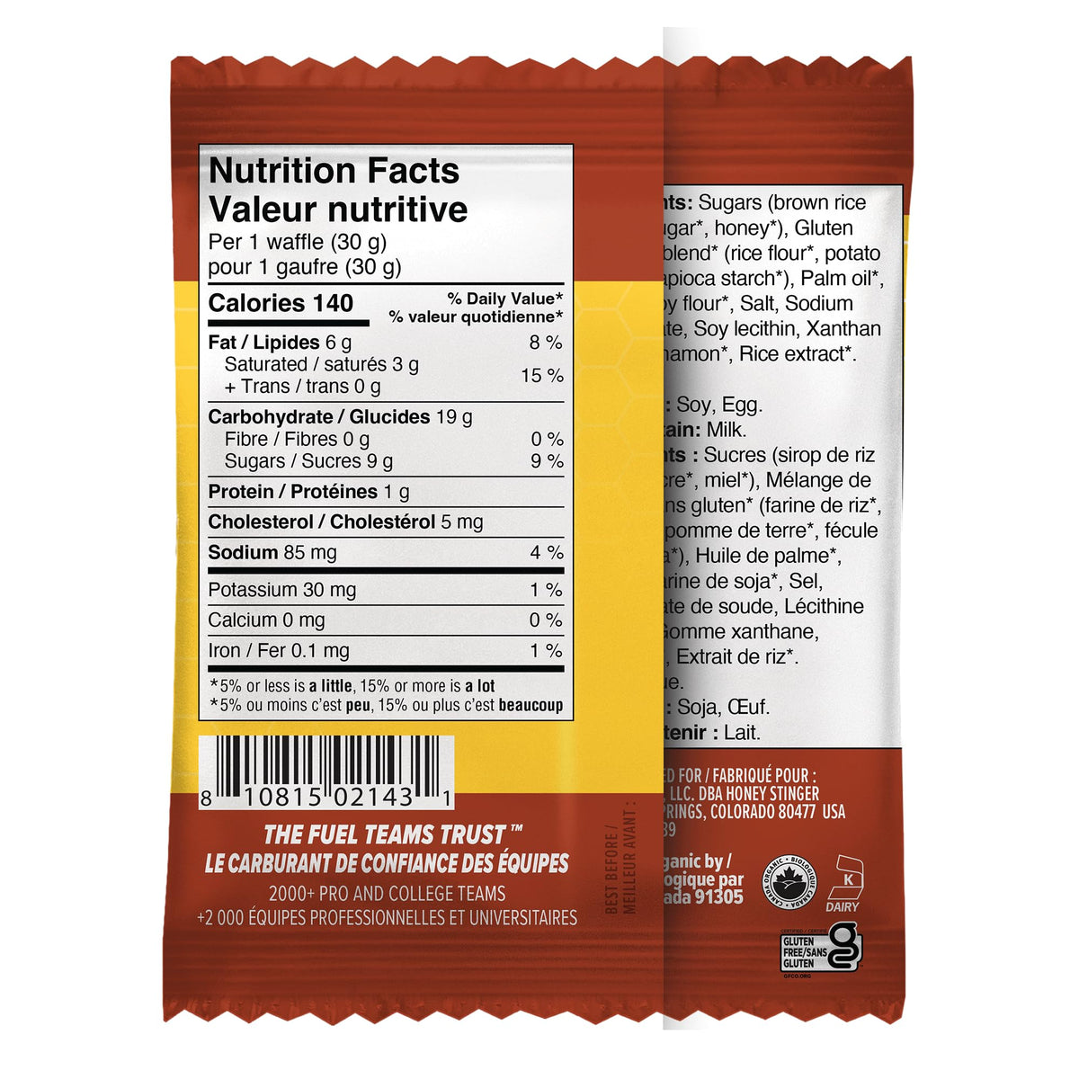 Honey Stinger Organic Gluten-Free Cinnamon Waffle | Energy Stroopwafel for Exercise, Endurance and Performance | Sports Nutrition for Home & Gym, Pre and Post Workout | Box of 12 Waffles, 30g