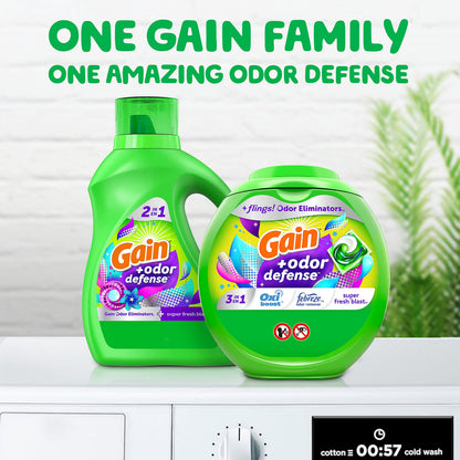 Gain Flings Laundry Detergent Pacs Super Fresh Blast Scent with Odour Defense, 76 Count - Available at All In One Marketplace Canada