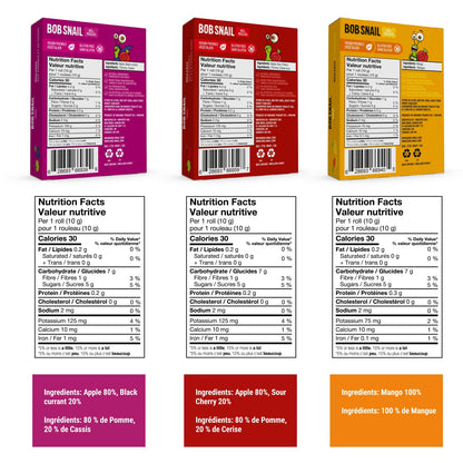 Bob Snail Fruit Roll Ups – Healthy Sweets Snacks, Real Dried Fruits, No Added Sugar, Vegan, Nut Free, Candy for Adults, Kids, with Mango, Cherry, Blackcurrant – Bulk 80 pcs Rolls, 800g 🍁 All In One Marketplace Canada