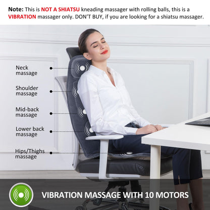 Snailax Massage Seat Cushion, Back Massage Chair Pad with Heat, Full Back and Thighs Massage with 10 Vibration Massage Motors, 2 Heat Levels, Christmas Gifts for men 🍁 All In One Marketplace Canada