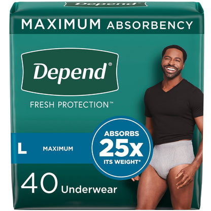 Depend Fresh Protection Adult Incontinence Underwear for Men (Formerly Depend Fit-Flex), Disposable, Maximum, Large, Grey, 40 Count 🍁 All In One Marketplace Canada