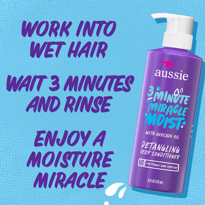 Aussie Miracle Moist Shampoo 778 mL, Miracle Moist Conditioner 778 mL, 3 Minute Miracle Deep Conditioner Hair Treatment 475 mL, Infused with Avocado & Australian Jojoba Oil, 2.03 L Total - Available at All In One Marketplace Canada