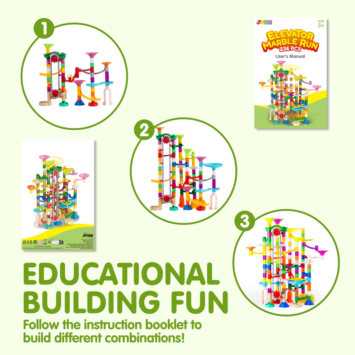 JOYIN 236Pcs Glowing Marble Run with Motorized Elevator- Construction Building Blocks Toys with 30 Glow in The Dark Plastic Marbles, STEM Toy for Boys and Girls Gift for Christmas 🍁 All In One Marketplace Canada