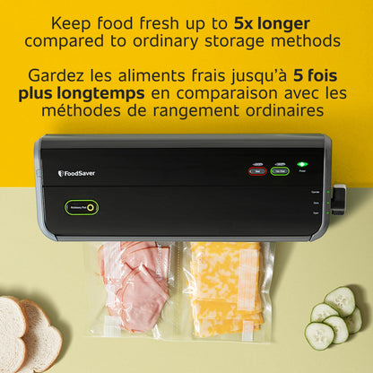 FoodSaver Vacuum Sealer Machine with Portable Handheld Sealer, 12 Vacuum Seal Bags and 2 Rolls - Black - FM2010 - Available at All In One Marketplace Canada