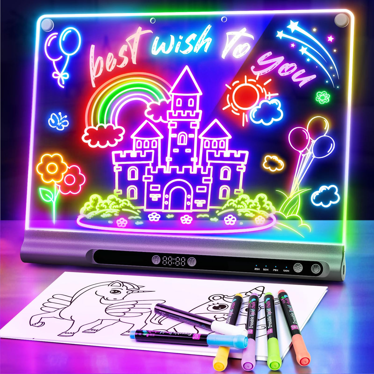 Geokay 16“ Rechargeable LED Drawing Board, 9-Color Light Modes with Timer 🍁 All In One Marketplace Canada