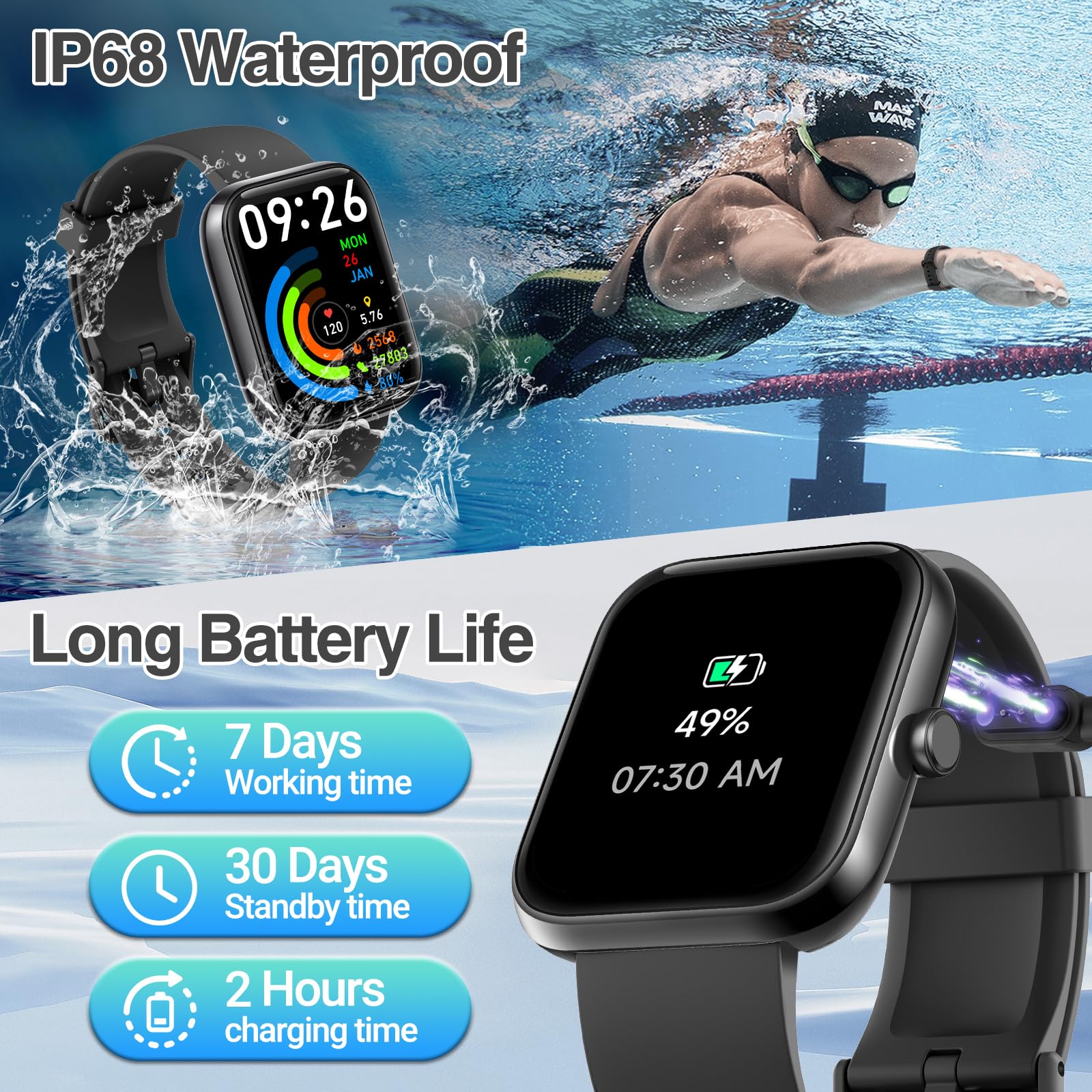 Smart Watch for Men Women with Bluetooth Call,Alexa Built-in Smartwatch,1.83"DIY Dial Fitness Watch with Sleep Heart Rate SpO2 Monitor,100+ Sport Mode,IP68 Waterproof Watch Compatible with Android iOS - Available at All In One Marketplace Canada
