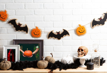 Décorations d'automne et de fête DII, décorations d'Halloween effrayantes pour l'intérieur et le porche, guirlande, 183 cm de long, chauve-souris et citrouille