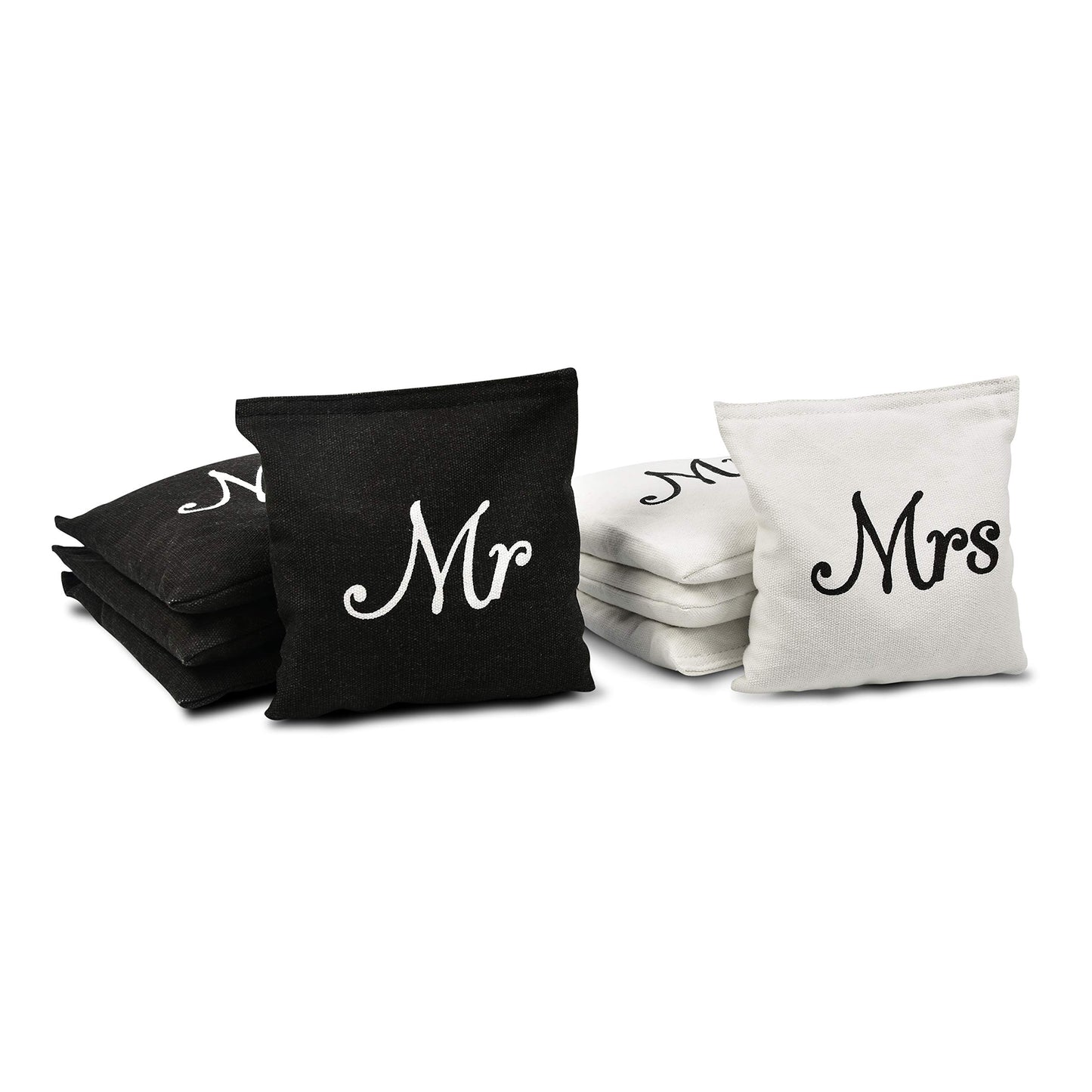 GoSports Wedding Theme Cornhole Bag Set - Includes 4 Black Mr Bags and 4 White Mrs Bags GoSports