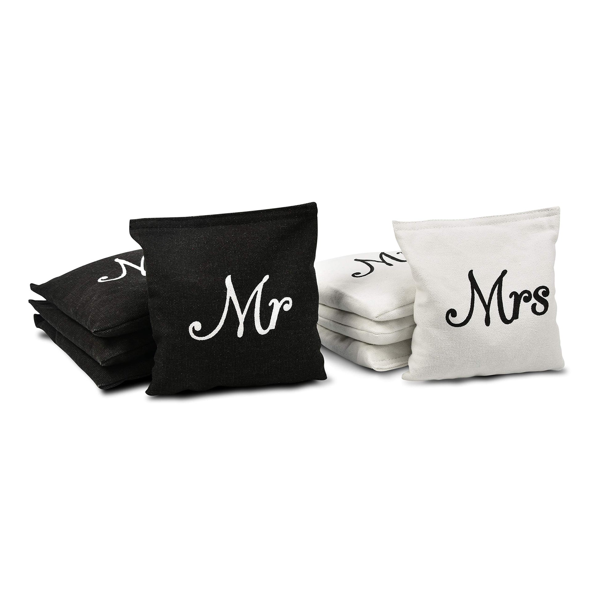GoSports Wedding Theme Cornhole Bag Set - Includes 4 Black Mr Bags and 4 White Mrs Bags GoSports
