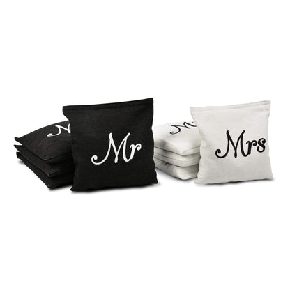 GoSports Wedding Theme Cornhole Bag Set - Includes 4 Black Mr Bags and 4 White Mrs Bags GoSports