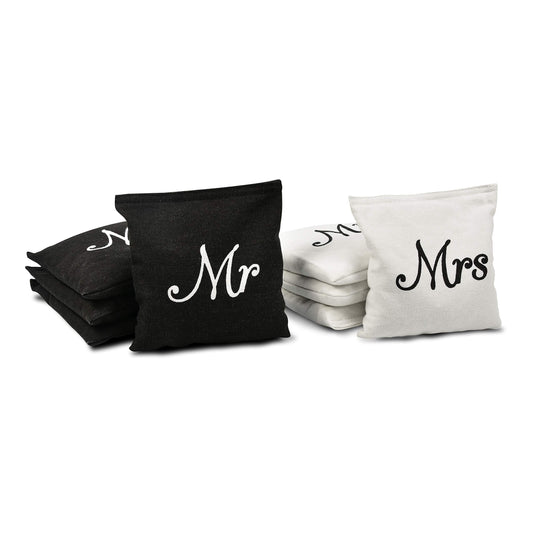 GoSports Wedding Theme Cornhole Bag Set - Includes 4 Black Mr Bags and 4 White Mrs Bags GoSports