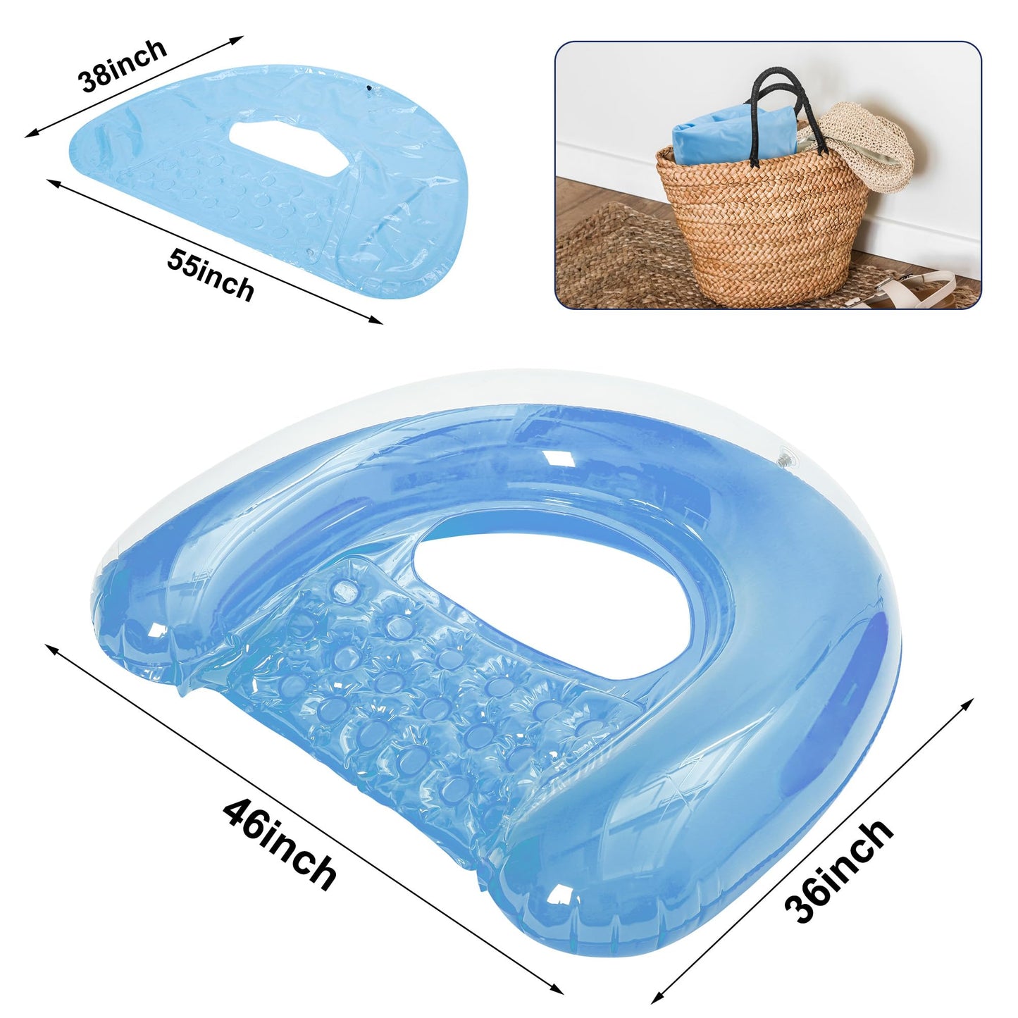 4 Pack Pool Floaties for Adults, Upgraded 52“X38 Adult Size Inflatable Pool Float Chair Floating Pool Chair Floaties for Adults Beaches, Lakes, Rivers, Parties