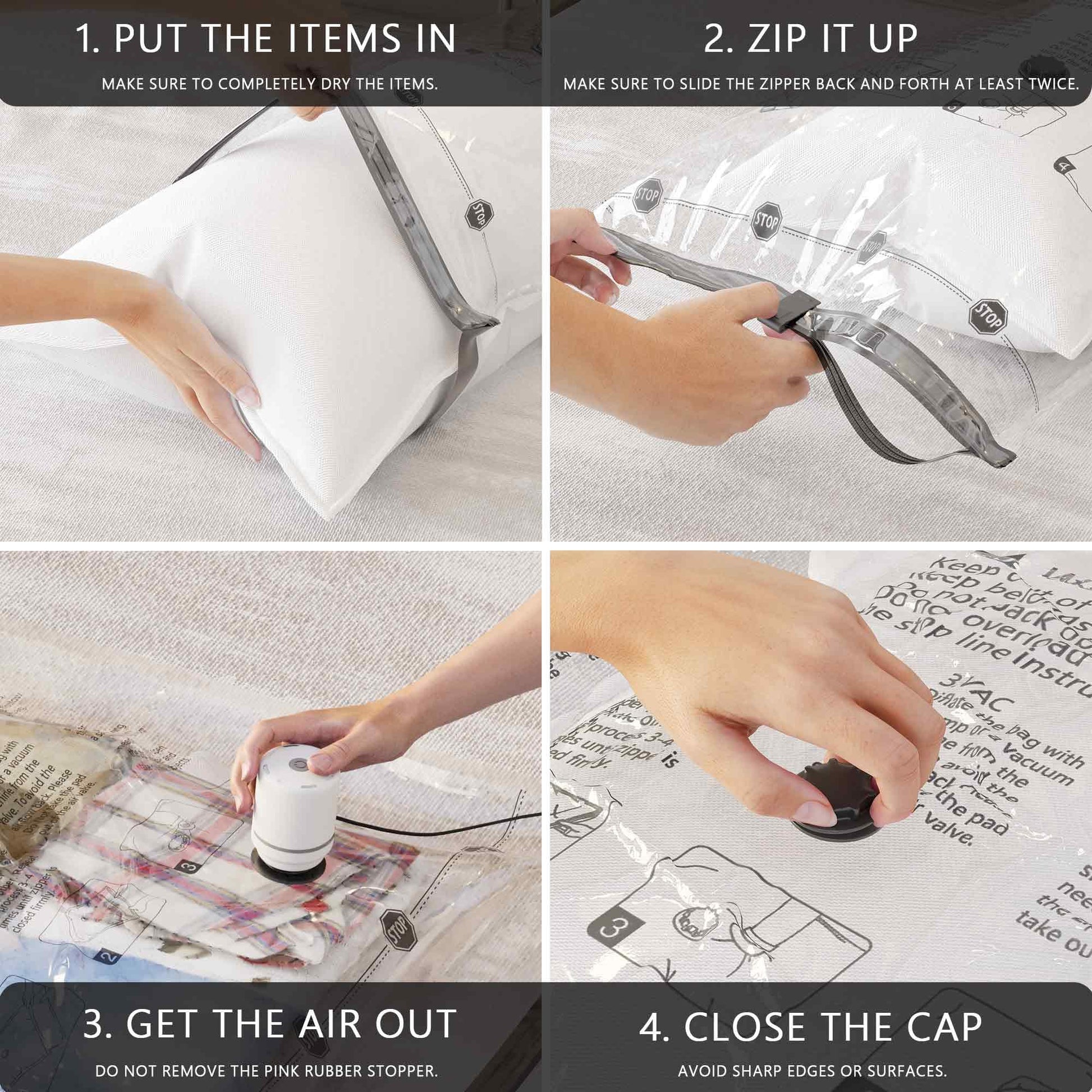Vacuum Storage Bags 20 Combo, Space Saver Bags with Travel Electric Pump, Compression Airtight Sealer Bags for Clothes, Bedding, Pillows, Comforters, Blankets - Available at All In One Marketplace Canada