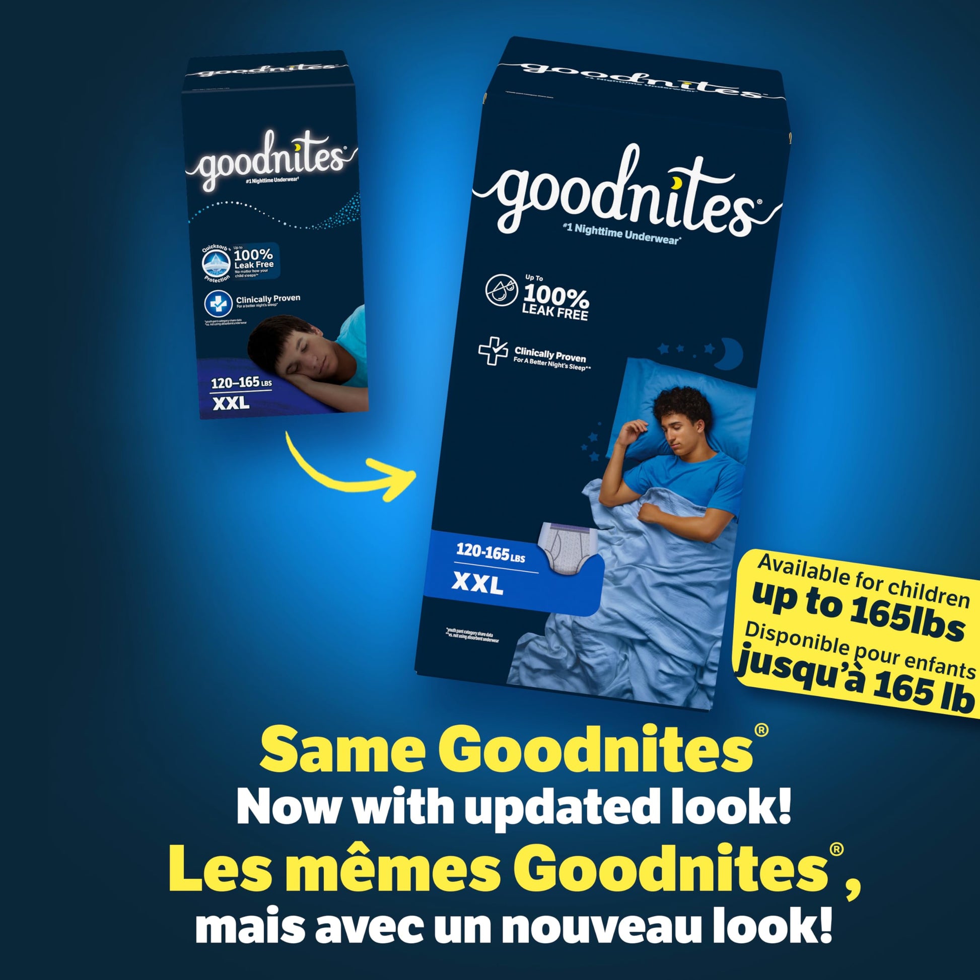 Goodnites Boys' Nighttime Underwear, Size XXL (120-165+ lbs), 24 Ct