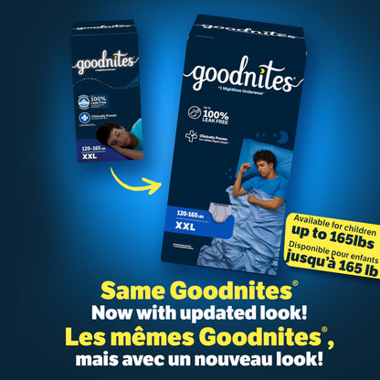 Goodnites Boys' Nighttime Underwear, Size XXL (120-165+ lbs), 24 Ct