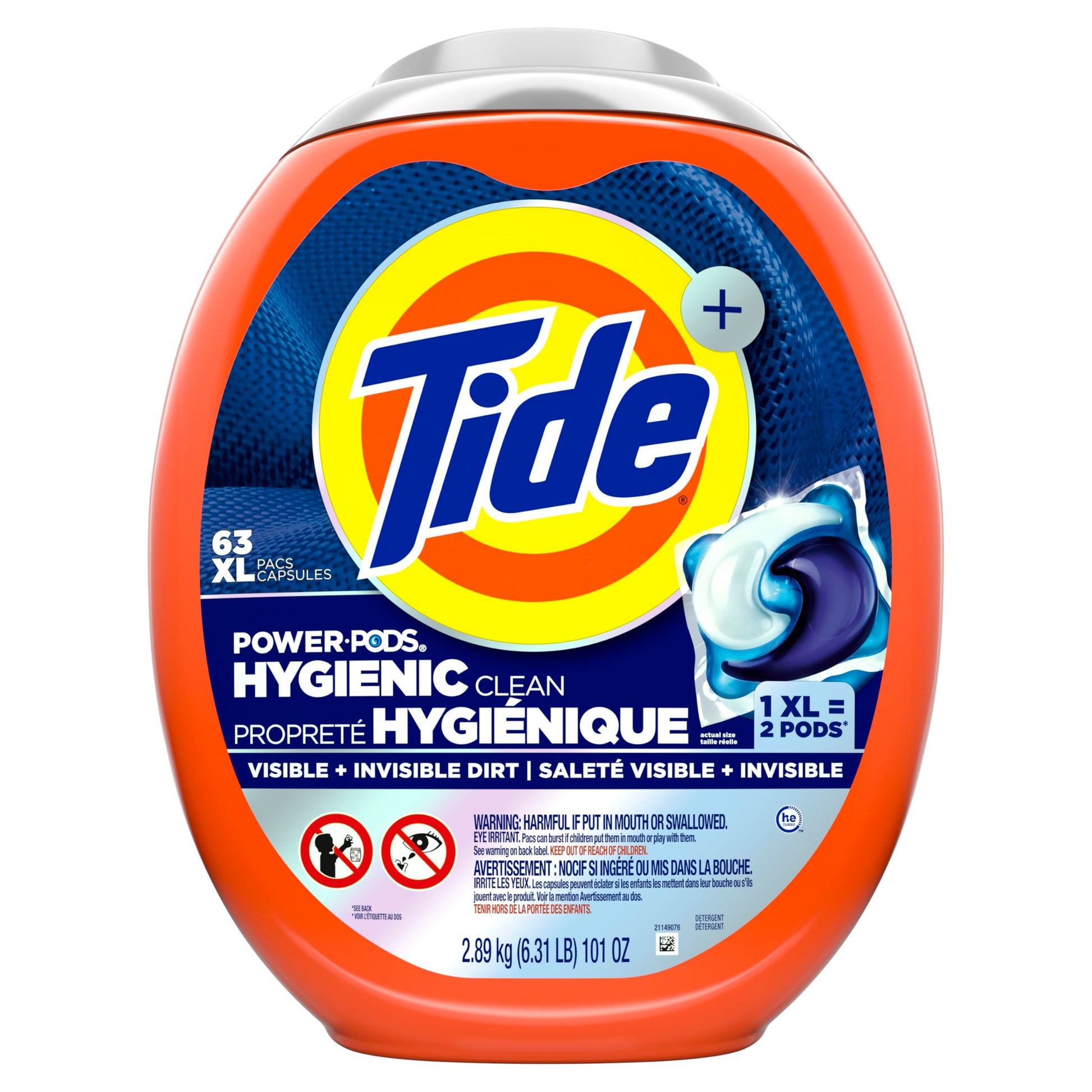 Tide Hygienic Clean Power PODS Laundry Detergent Pacs, Original Scent, 63 Count, Removes Visible and Invisible Dirt, laundry soap detergent pacs - Available at All In One Marketplace Canada