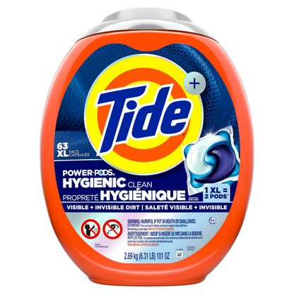 Tide Hygienic Clean Power PODS Laundry Detergent Pacs, Original Scent, 63 Count, Removes Visible and Invisible Dirt, laundry soap detergent pacs - Available at All In One Marketplace Canada