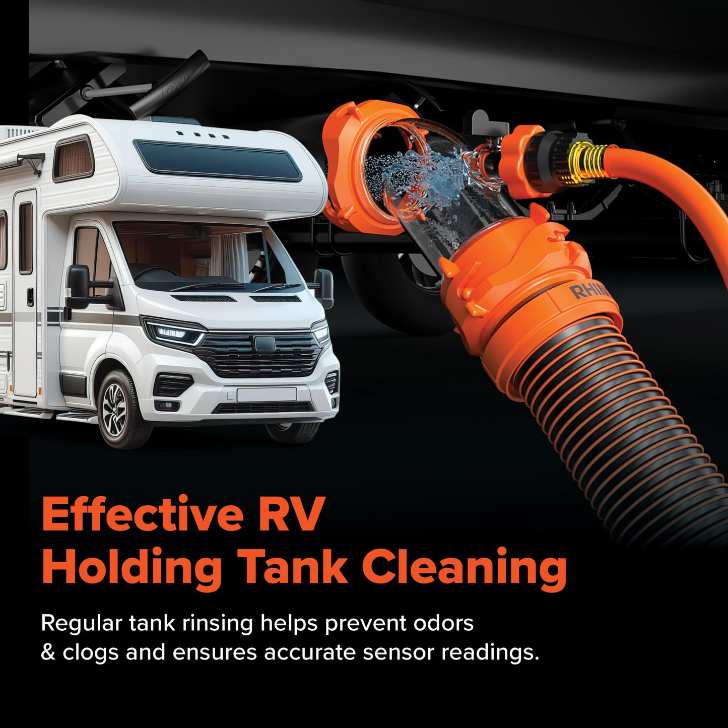 Camco Rhino Blaster — Camper Holding Tank and RV Portable Waste Tank Rinser — Provides Thorough RV Tank Cleaning — Features a Backflow Preventer & 45-Degree Clear Elbow Adapter (39080) Camco