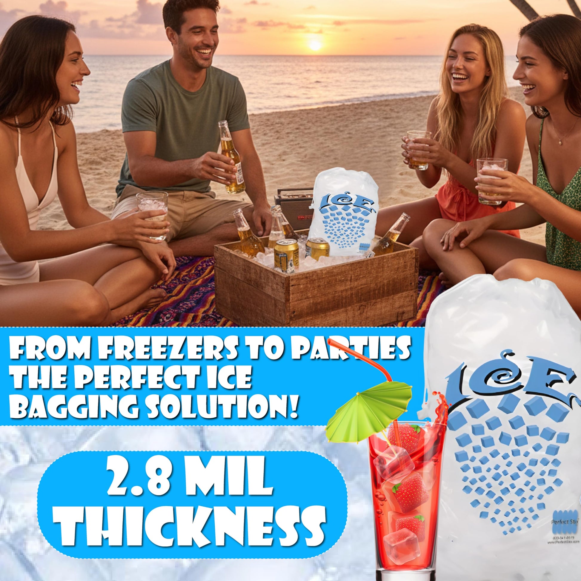 Concession Essentials 8 lb Drawstring Ice Bags – Pack of 100 | Durable Heavy-Duty Plastic Ice Storage Bags with Secure Drawstring Closure | Perfect for Ice Packaging, Parties, Camping, and Commercial Concession Essentials