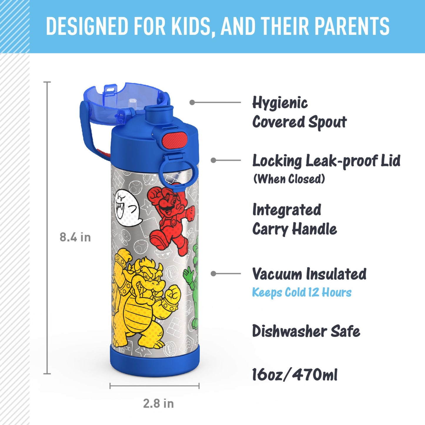 THERMOS FUNTAINER Water Bottle with Spout, 16oz, Mario 🍁 All In One Marketplace Canada