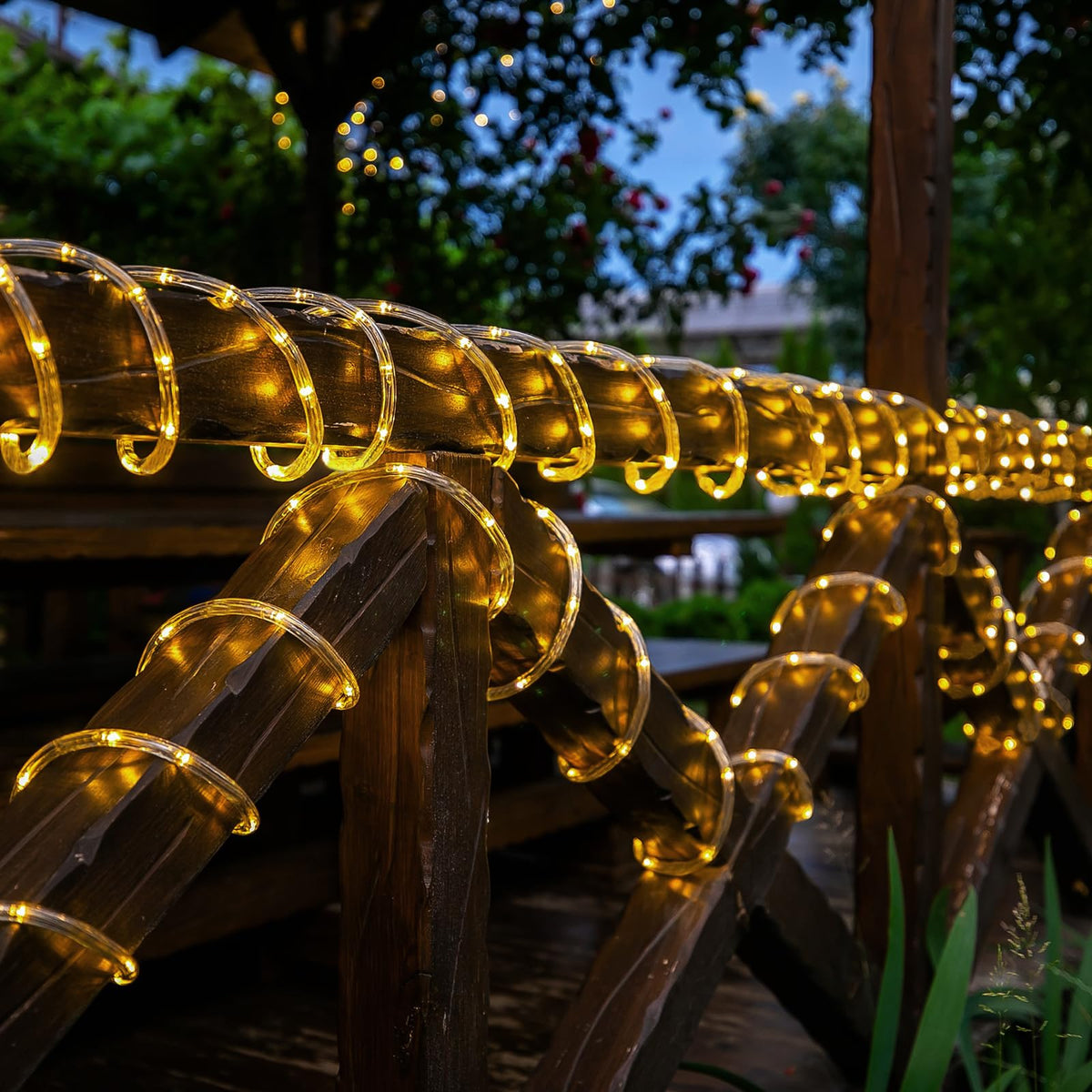 Solar Rope Lights, 2 Pack Total 132ft 400LED Solar String Lights, 8 Modes Waterproof Solar Powered Outdoor Christmas Lights, Flexible Clear Tube Lights for Garden, Backyard, Tree Decor - Warm White 🍁 All In One Marketplace Canada