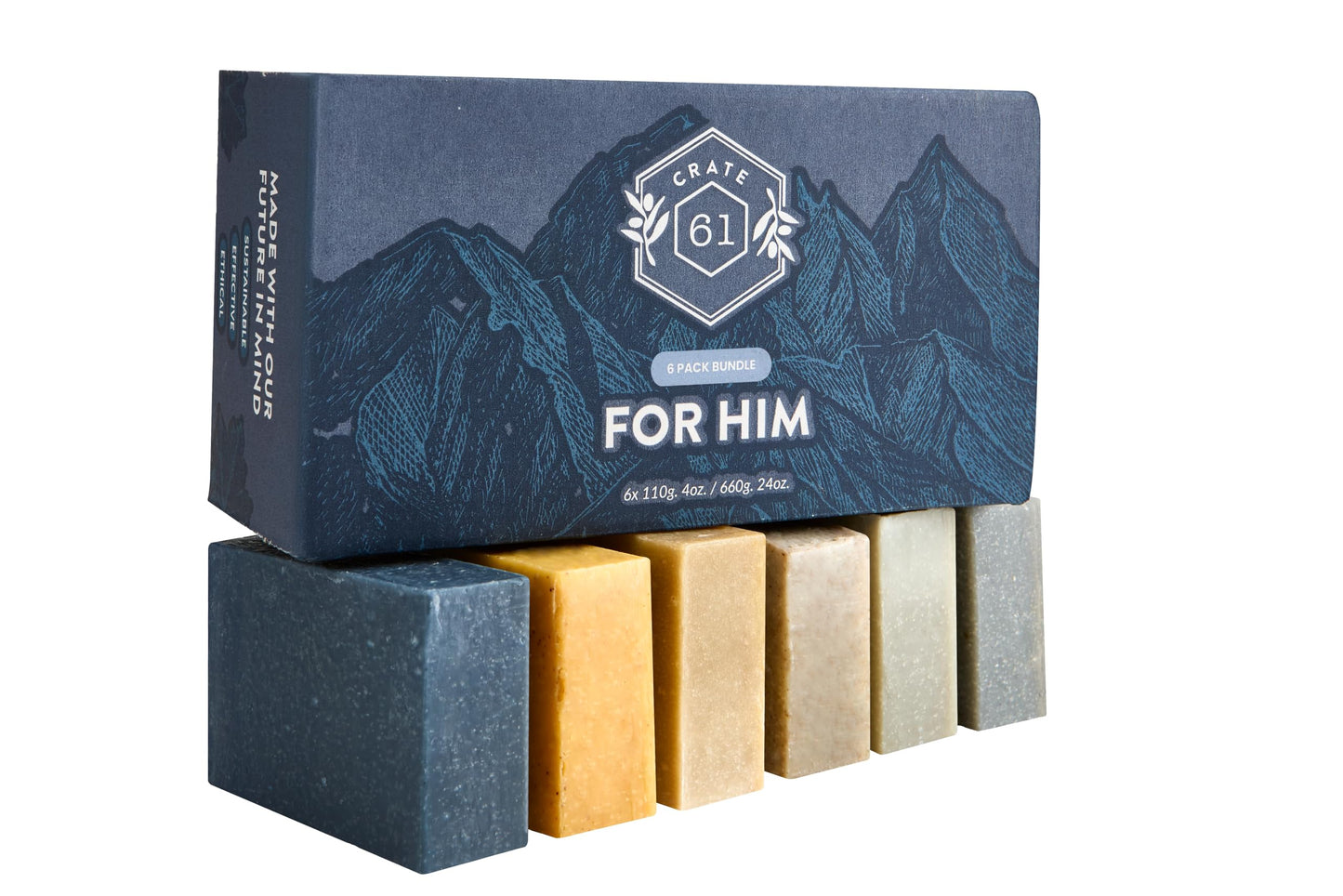 Crate 61, Vegan Natural Bar Soap, Handmade Soap With Premium Essential Oils, Cold Pressed Face And Body Bar Soap For Men And Women 6 Pack (For Him) - Available at All In One Marketplace Canada