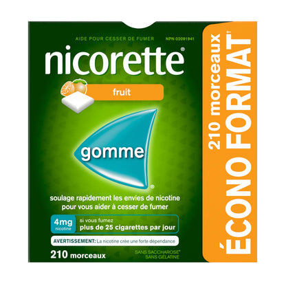 Nicorette 4mg Nicotine Gum, Fruit – Quit Smoking Aid with Fast Craving & Withdrawal Relief, Nicotine Replacement Therapy (NRT), 210 Pieces (Value Size)