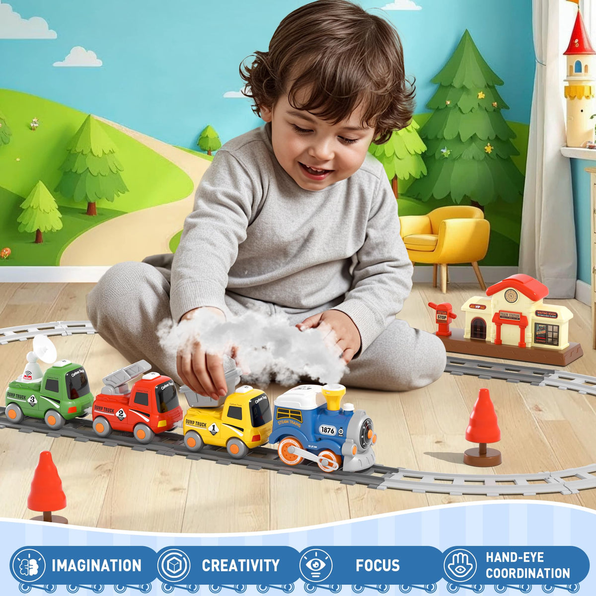 MORECOLL Train Set for Toddlers w/Steam, Music & Lights - First Choo Choo Train for Toddlers, Electric Train Set for Kids, Magnetic Train Toys, Christmas Birthday Gifts for Boys Girls 🍁 All In One Marketplace Canada