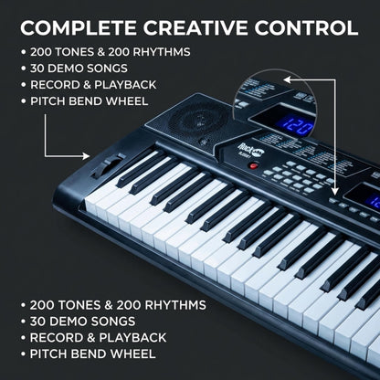 RockJam 61 Key Keyboard Piano With Pitch Bend Kit, Keyboard Stand, Piano Bench, Headphones, Simply Piano App & Keynote Stickers