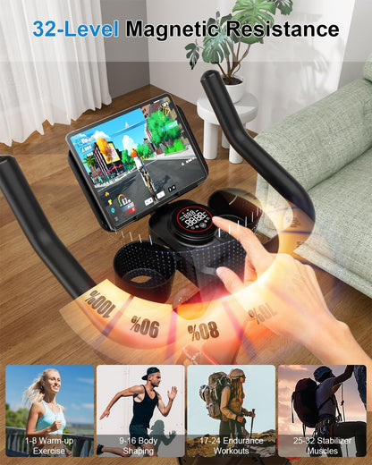Exercise Bike, 32 Levels Magnetic Indoor Cycling Bike, 300lbs Capacity Stationary Bike with PitPat App & Comfort Seat Cushion