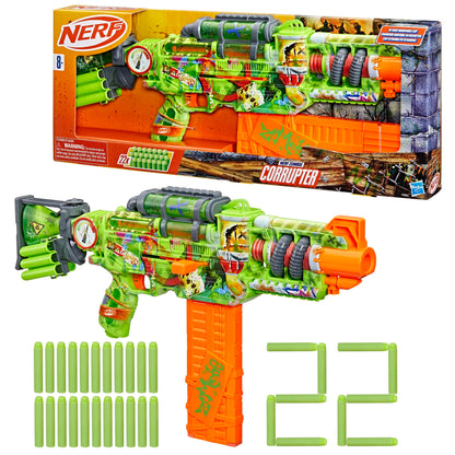Nerf Zombie Corrupter Dart Blaster, 22 Nerf Elite Darts, 18 Dart Clip, Dart Storage, Bolt Action, Outdoor Games, Ages 8+