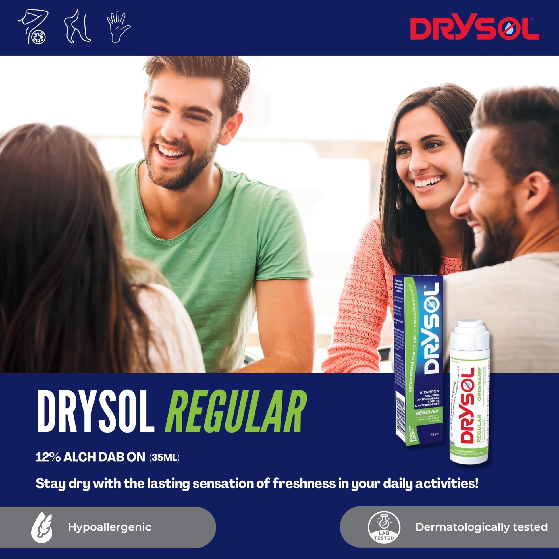 DRYSOL 12% Regular Strength - Clinical Strength Antiperspirant - Aluminum Chloride Hexahydrate - Moderate Sweating Control - For Men and Women - Available at All In One Marketplace Canada