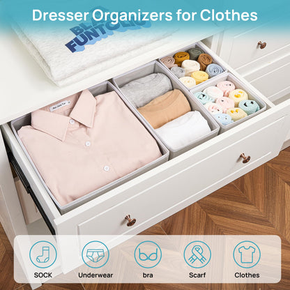 Vtopmart 12Pack Drawer Organizer for Clothes, Underwear Organizer Bins, Foldable Fabric Closet Storage Organization, Dresser Drawer Dividers for Baby Clothing, Bra, Socks, Ties, Scarf - Available at All In One Marketplace Canada