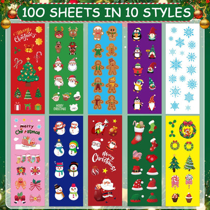 FEBSNOW Christmas Stickers, 100 Sheets Christmas Stickers for Kids Over 1300pcs Vinyl Waterproof Xmas Scrapbook Stickers Holiday Crafts Snowman Snowflakes Stickers Christmas Party Favors Gifts Decor 🍁 All In One Marketplace Canada