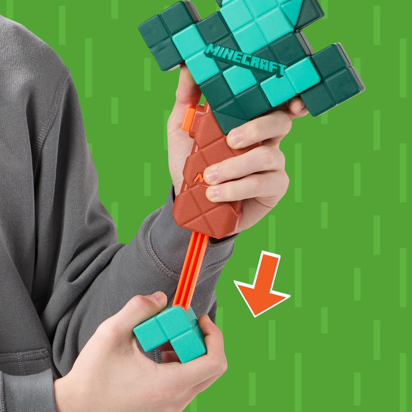 Nerf Minecraft Sword Dart Blaster, Pull Back Priming, Foam Edge, 8 Nerf N1 Darts, Ages 8+ Nerf