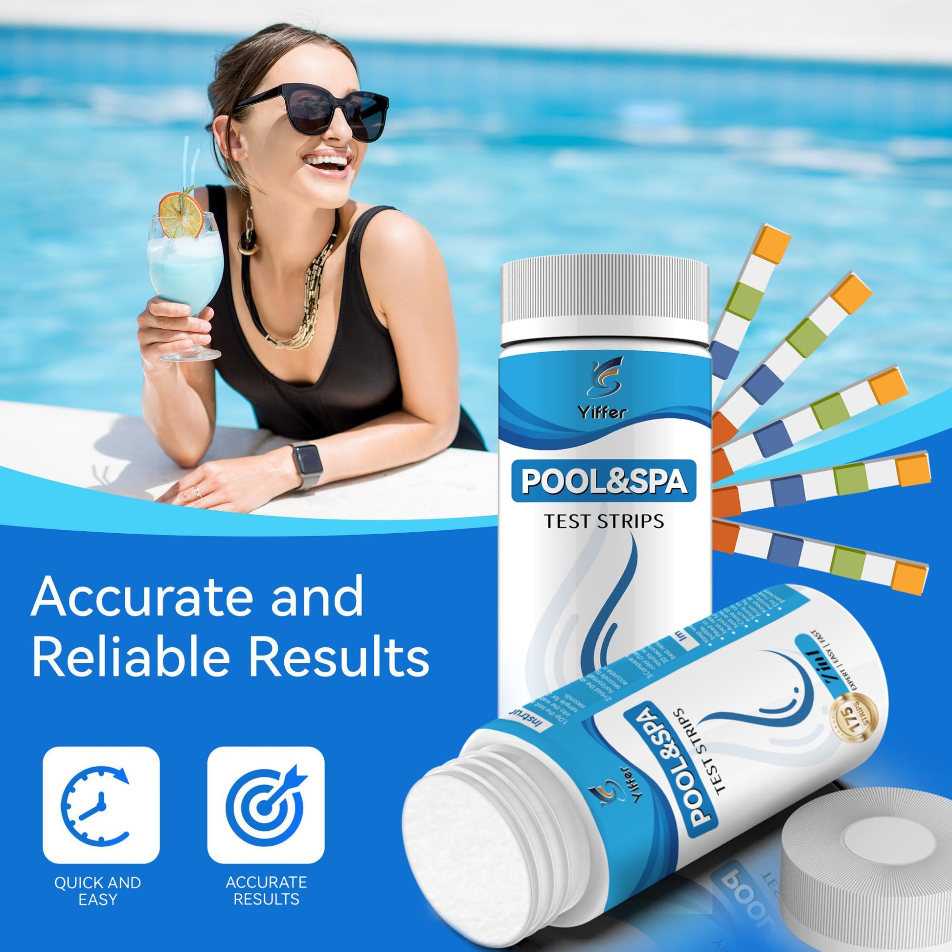 175-Count 7-Way Hot Tub & Pool Test Strips - Accurate Test Bromine, Total Alkalinity, pH, Free Chlorine, Total Hardness, Cyanuric Acid, and Total Chlorine