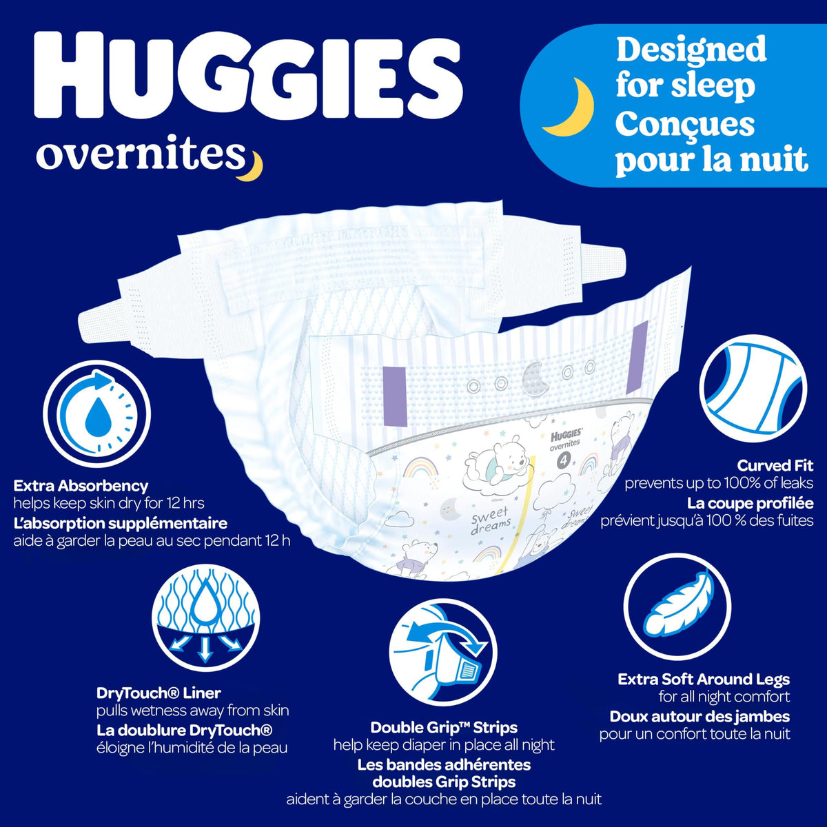 HUGGIES OverNites Night Time Baby Diapers, Size 4, 21 count
