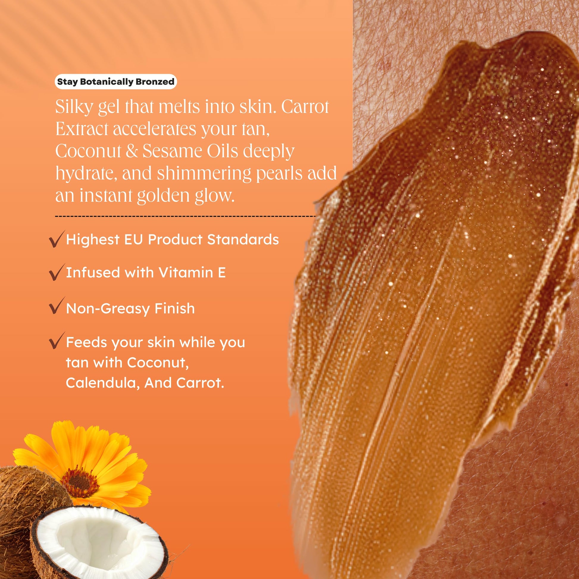 Carroten Gold Shimmer Tanning Gel | Browning Indoor/Outdoor Tan Accelerator | Non-Greasy, Water-Resistant with Carrot & Coconut Oil | Vitamin A & E For Moisture & Hydration | Made in Greece | 5 Fl Oz