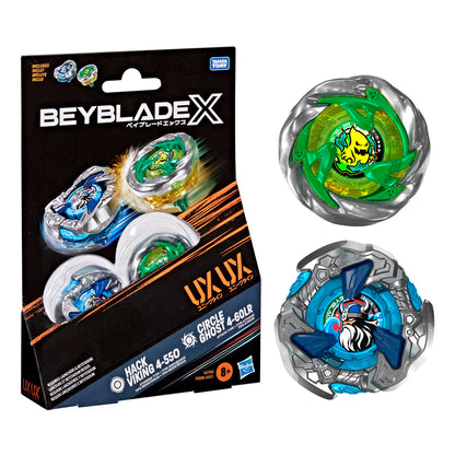 Beyblade X Circle Ghost 4-60LR UX & Hack Viking 4-55O UX Takara Tomy Dual Pack Set with 2 Right-Spinning Tops, Battling Tops Game Toys, Ages 8+ BEYBLADE
