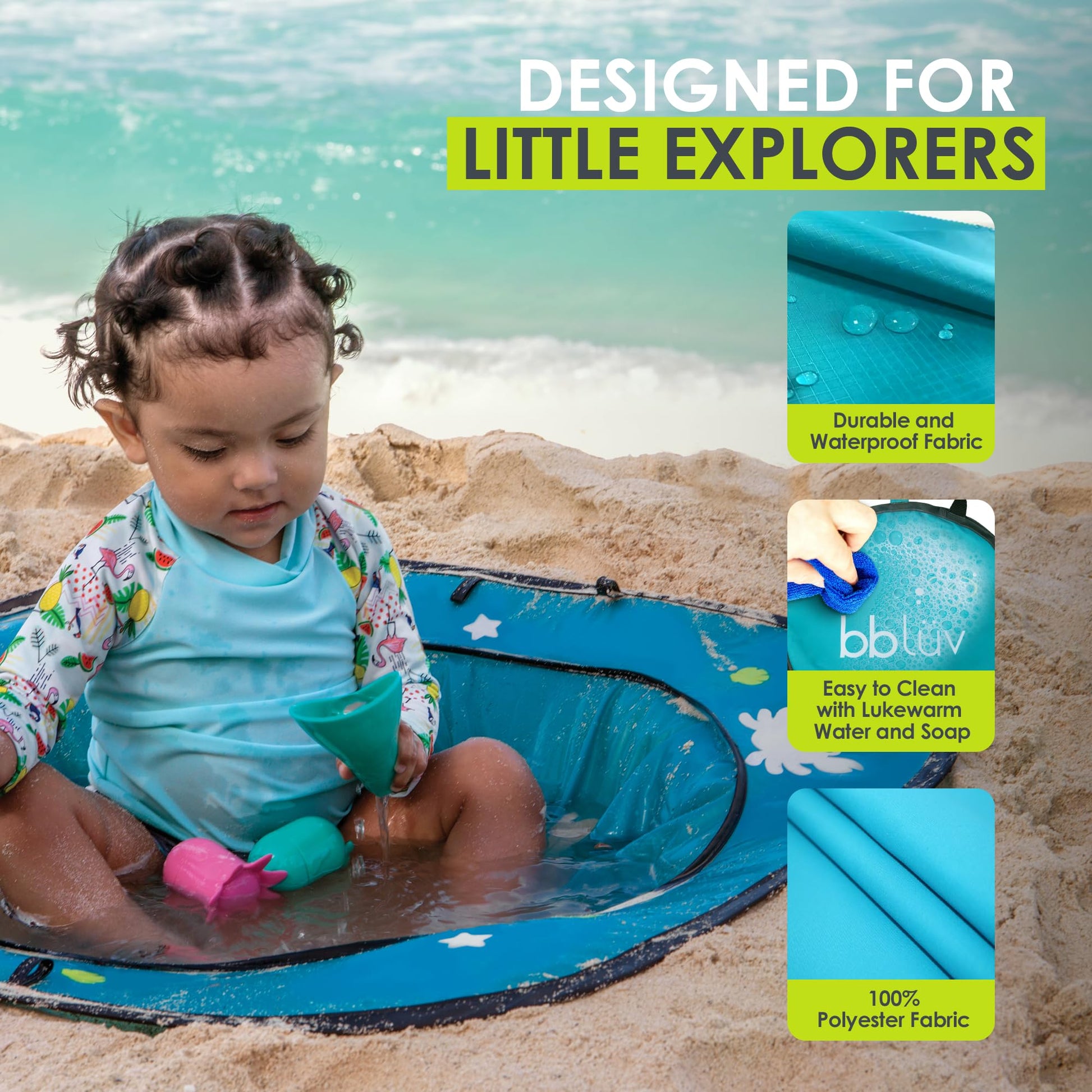 bblüv Arenä Pop-Up Beach Pool for Infants - Easy Clean - Waterproof Material- Instant Setup - Compact Foldable Bucket - Safe Cooling Space - Anchors for Stability - Ultimate Summer Fun for Your Baby bblüv