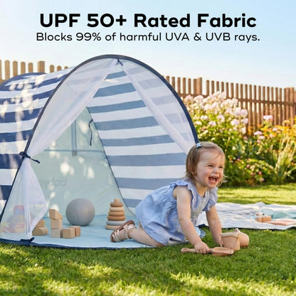 Babymoov Anti-UV Baby & Toddler Beach Tent, Pop-Up Sun Shade Shelter with UPF 50+ Protection, Portable Outdoor Canopy, Ventilated Shade, Floor Mat & Carry Bag, Marine Babymoov