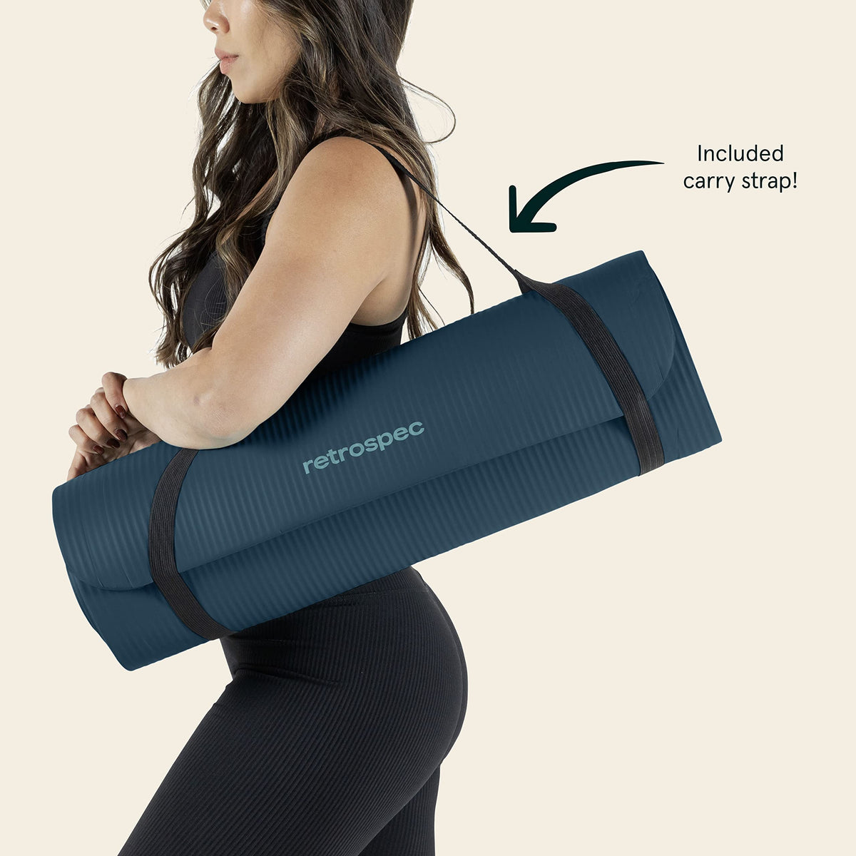 Tapis de yoga Retrospec Solana, 1,27 cm d'épaisseur avec sangle en nylon pour hommes et femmes - Tapis d'exercice antidérapant pour le yoga, le Pilates, les étirements, les exercices au sol et le fitness, Bleu océan