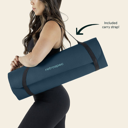 Tapis de yoga Retrospec Solana, 1,27 cm d'épaisseur avec sangle en nylon pour hommes et femmes - Tapis d'exercice antidérapant pour le yoga, le Pilates, les étirements, les exercices au sol et le fitness, Bleu océan