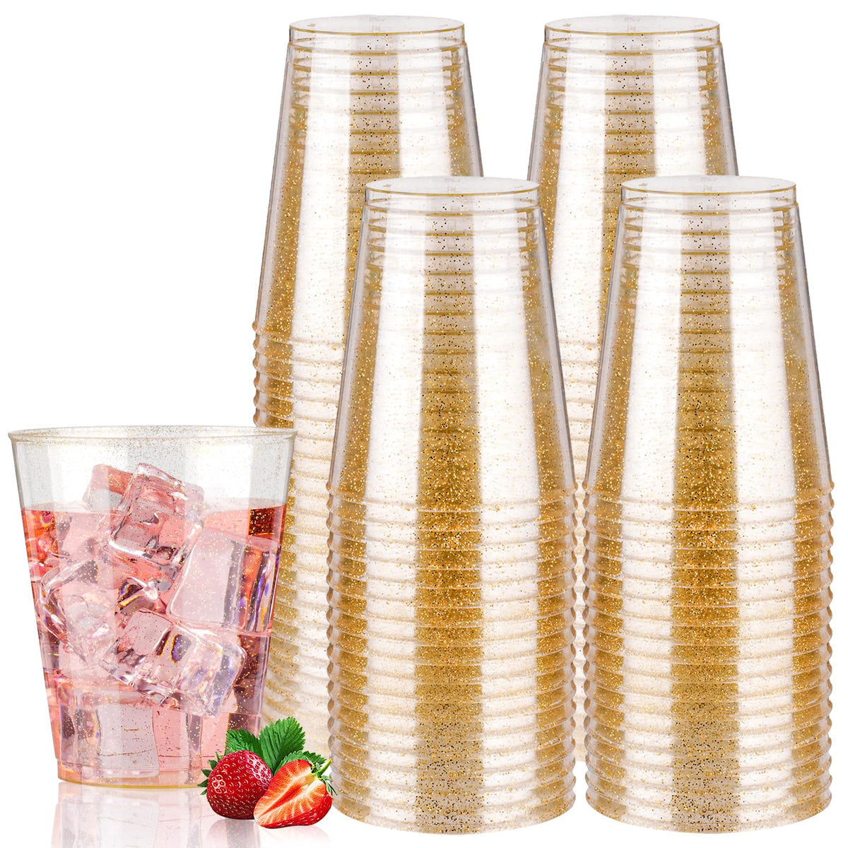 Goodluck 10 oz 100 PCS Gold Glitter Plastic Cups, Disposable Glitter Cups 🍁 All In One Marketplace Canada