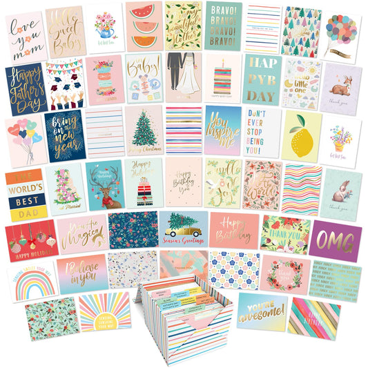 Sweetzer & Orange 100 All Occasion Cards & Envelopes Set - Greeting Notecards Assortment Box - Birthday Cards Bulk for Office, Thank You, Holiday, Blank Notecards & more – Organizer Box Included - Available at All In One Marketplace Canada