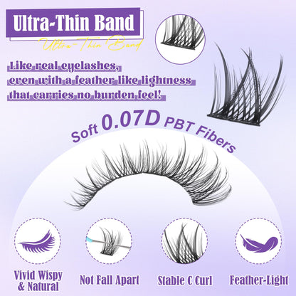 Wispy Lash Clusters Kit Natural Lash Extensions Kit DIY Cluster Eyelash Extensions C Curl 8-16mm Individual Lashes with Lash Remover Bond and Seal Soft Thin Band by ALICE - Available at All In One Marketplace Canada