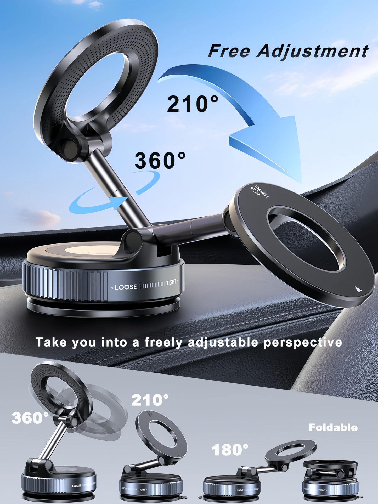 snanlen Upgraded 360° Nano Gel Vacuum Magnetic Phone Holder, Car Phone Holder for Magsafe[108+LBS Strongest Suction & 3000gf Strongest Magnetic], Suction Cup Phone Mount for Car/for iPhone 17 Pro Max